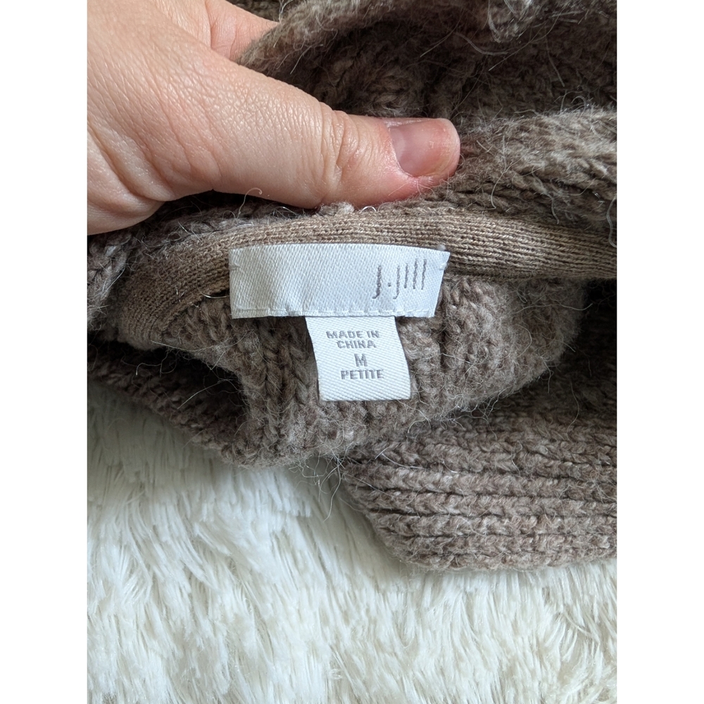 J. Jill Textured Alpaca Wool Blend Brown Marled Open-Front Cardigan Sweater - Picture 4 of 8